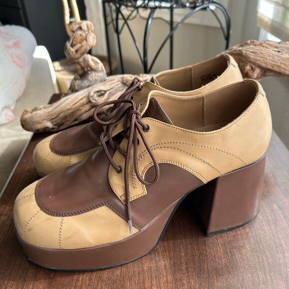 Funtasma Brown Platform 70s Hippie Disco Party Costume Shoes men’s size 10/11 - Picture 8 of 11